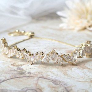 CZ cubic zirconia delicate rectangle geometric baguette adjustable slide bracele
